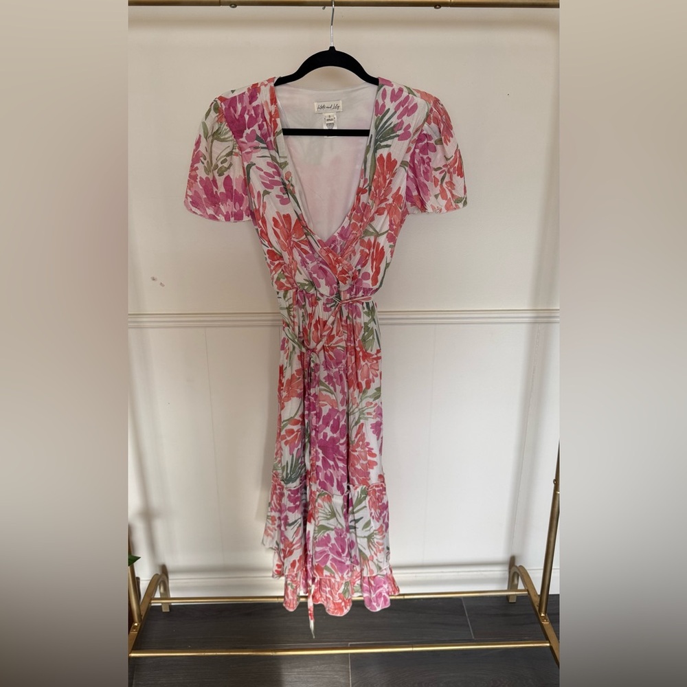 Floral Wrap Dress 🌸 Pink Midi Dress Size S